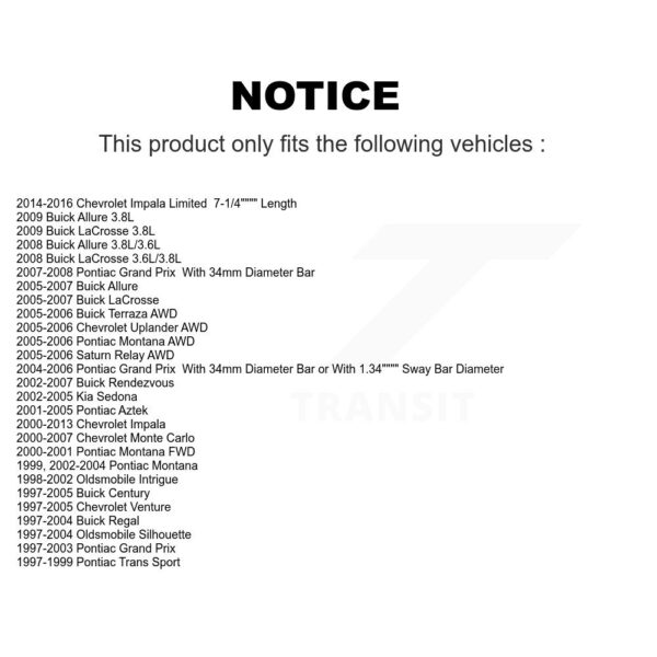 TOR Suspension Stabilizer Bar Link Kit For Chevrolet Impala Buick Pontiac Grand Prix - Image 2